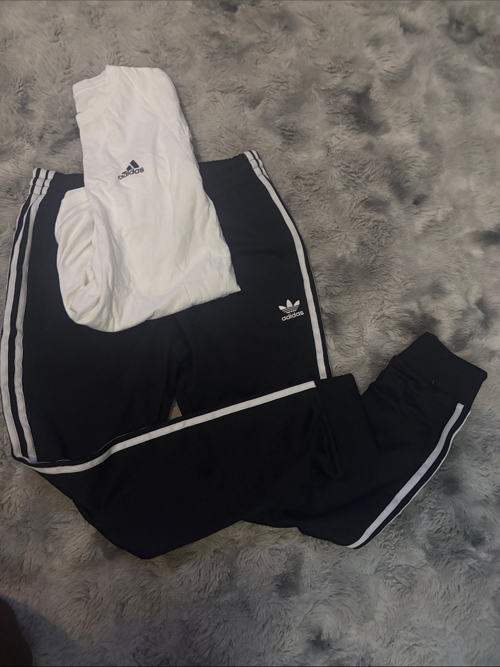 adidas Black and White Womens Sweatpants with Three Stripe Detail